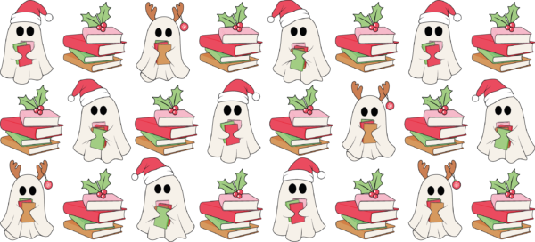 Santa hat stacked books holiday UV DTF decal design