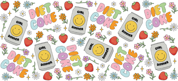 Diet Coke girl dinner soda-themed UV DTF decal design for cups