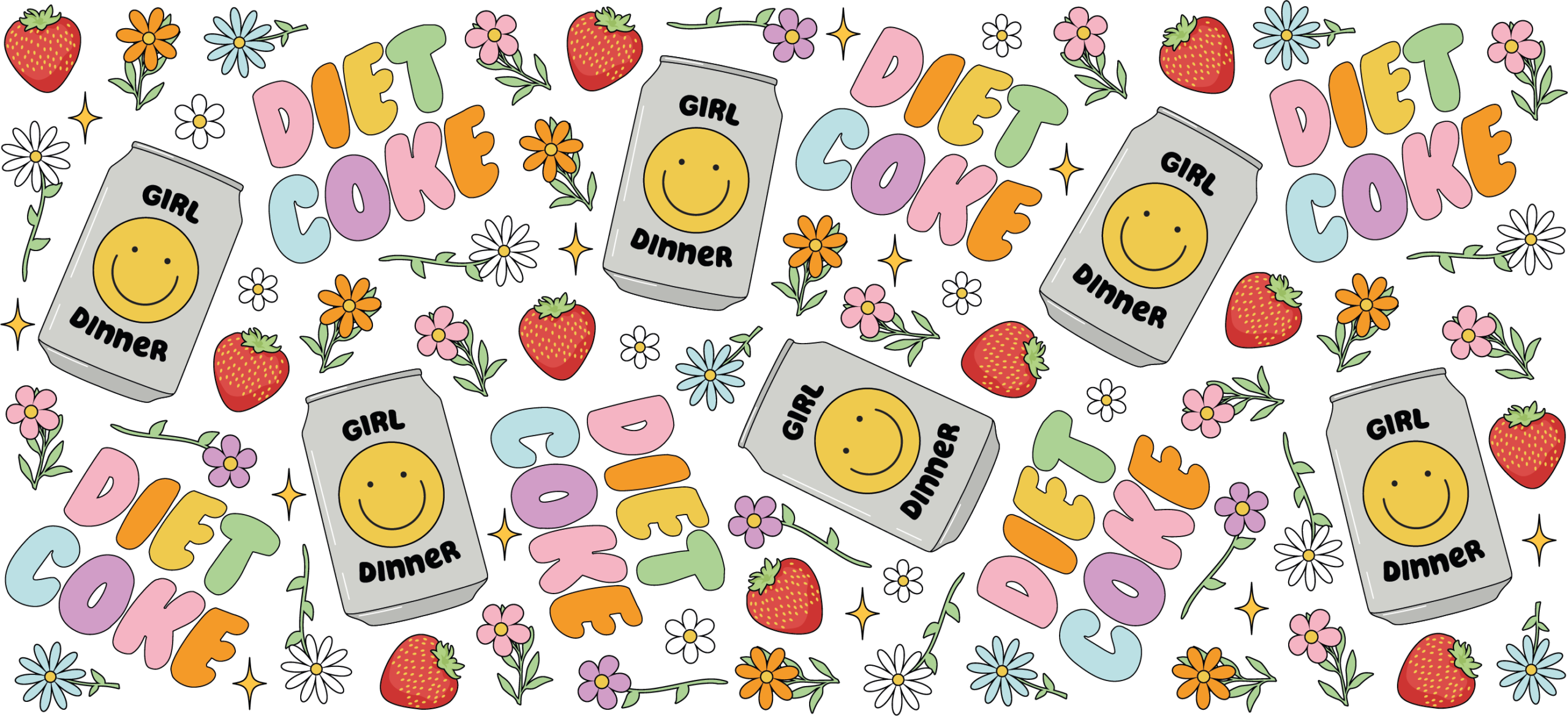 Diet Coke girl dinner soda-themed UV DTF decal design for cups