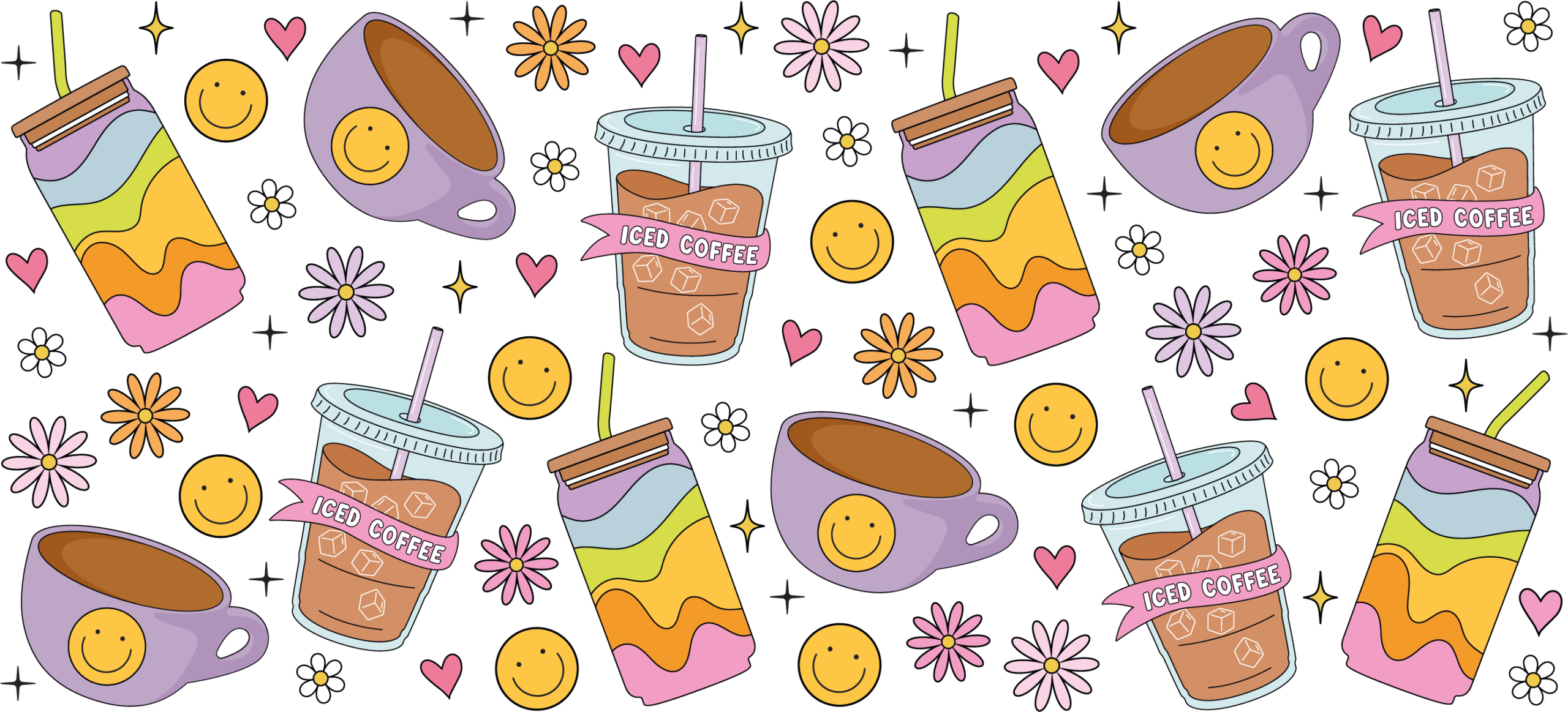 Iced coffee daydream cold brew cups UV DTF decal design