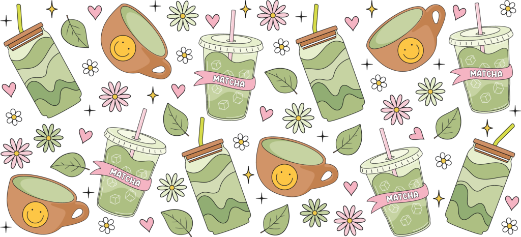 Matcha daisy latte green daisies UV DTF decal design for cups