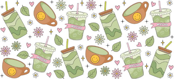 Matcha daisy latte green daisies UV DTF decal design for cups