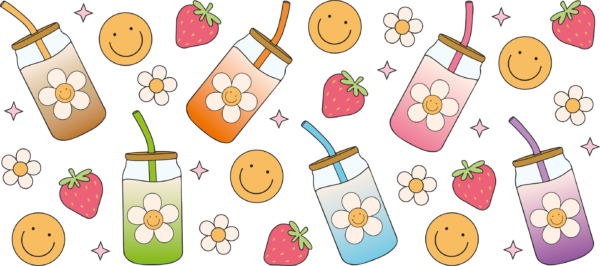 Daisy sip smiles smiley faces and daisies UV DTF decal design
