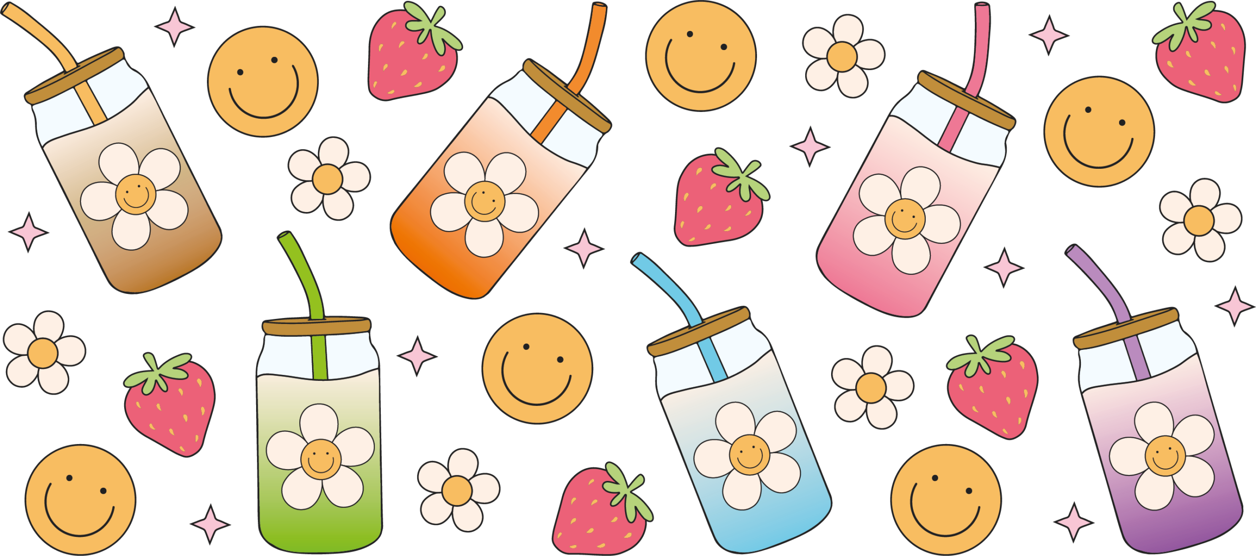Daisy sip smiles smiley faces and daisies UV DTF decal design