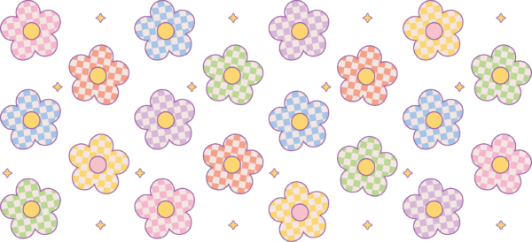 Checkered daisy pop retro checkerboard UV DTF decal design