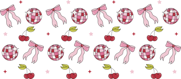 Disco cherries and bows UV DTF decal design for tumblers