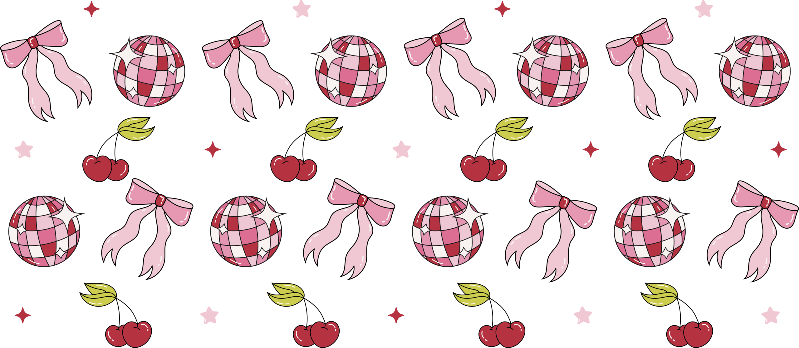 Disco cherries and bows UV DTF decal design for tumblers