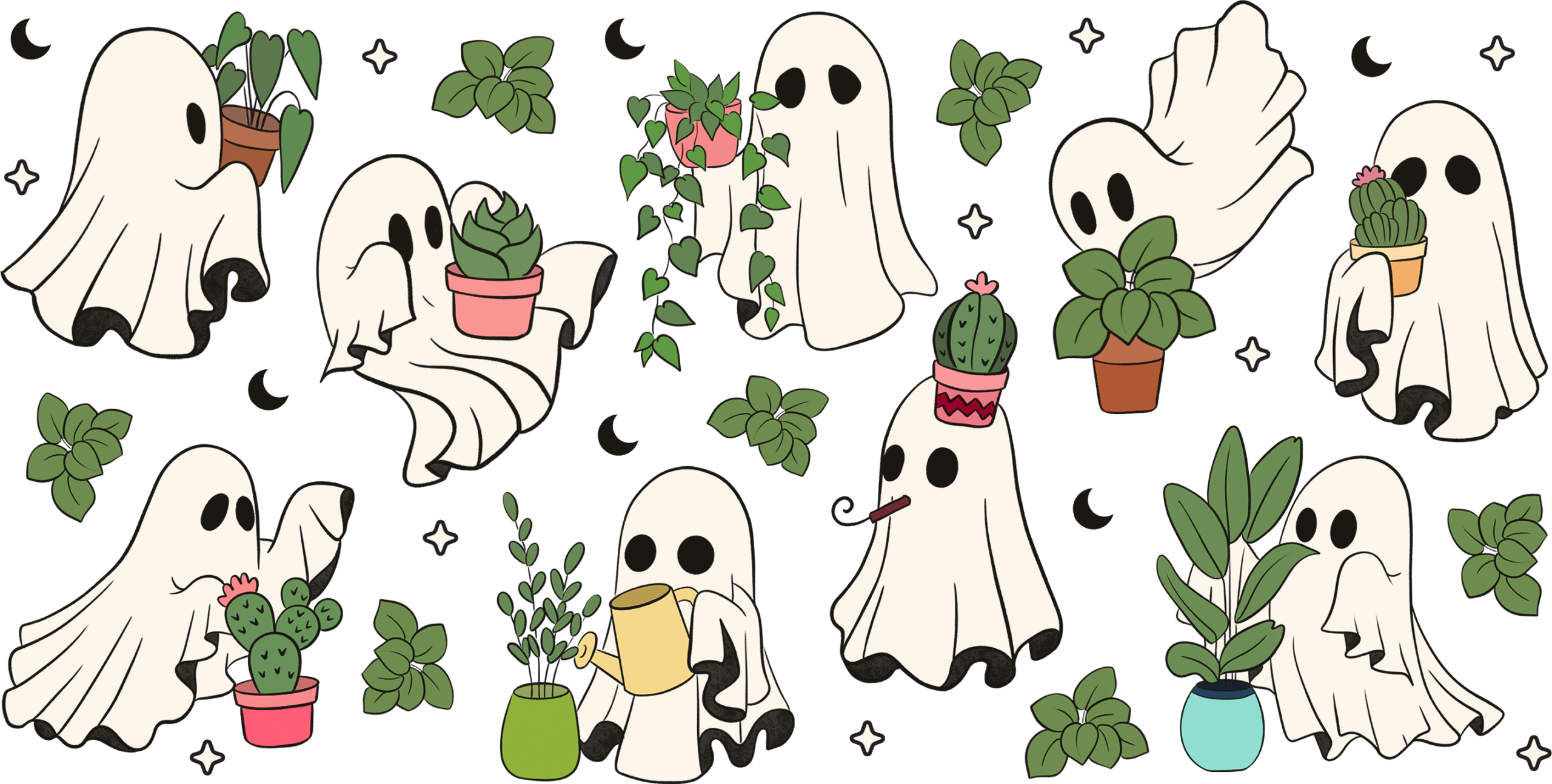 Plant parent ghosts with houseplants UV DTF decal design