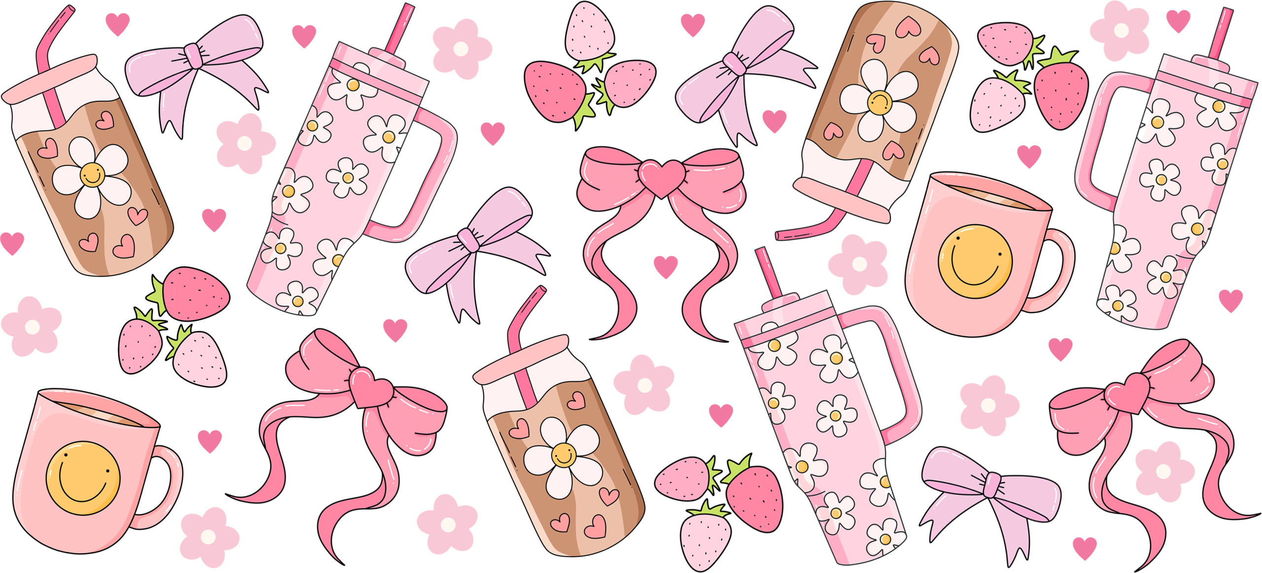 Pink daisy sip society UV DTF decal design for tumblers