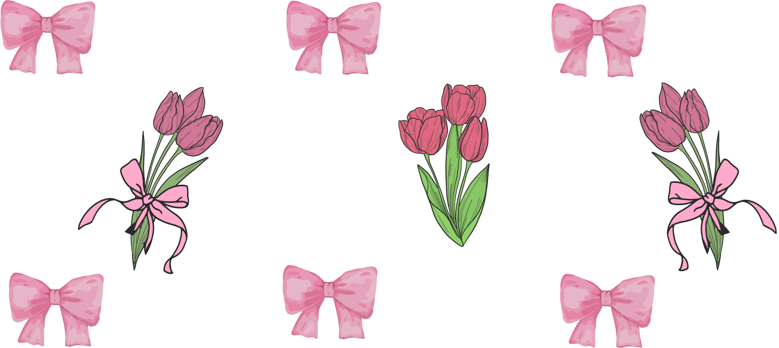 Tulips and bows UV DTF transfer decal design for cups