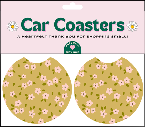 Green Floral Car Coasters - Image 2