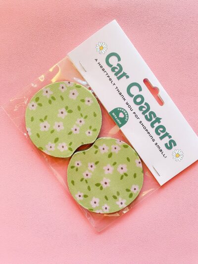 Green Floral Car Coasters