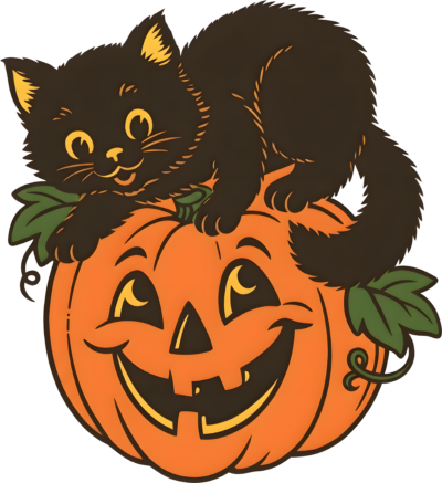 Black Cat Pumpkin Smile