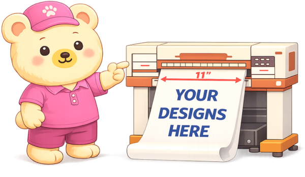 UV DTF gang sheet — add your designs to an 11-inch wide sheet