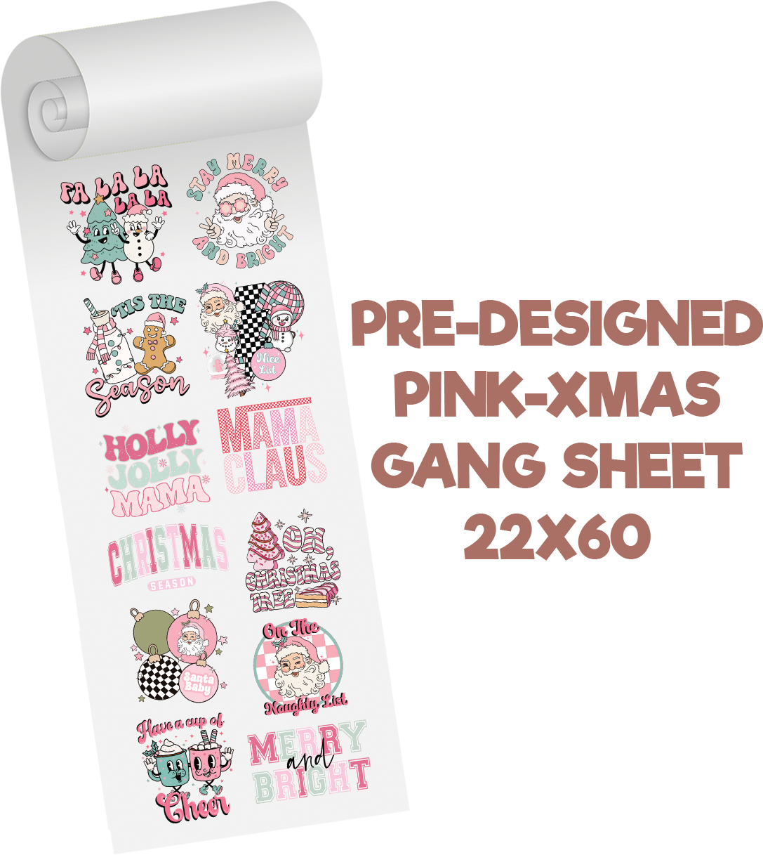 Pink Xmas Gang Sheet Predesigned Gang Sheet