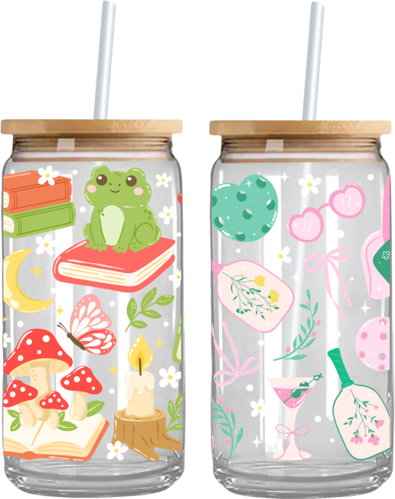 UV DTF cup wraps applied to tumblers