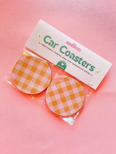 Orange Plaid Car Coasters
