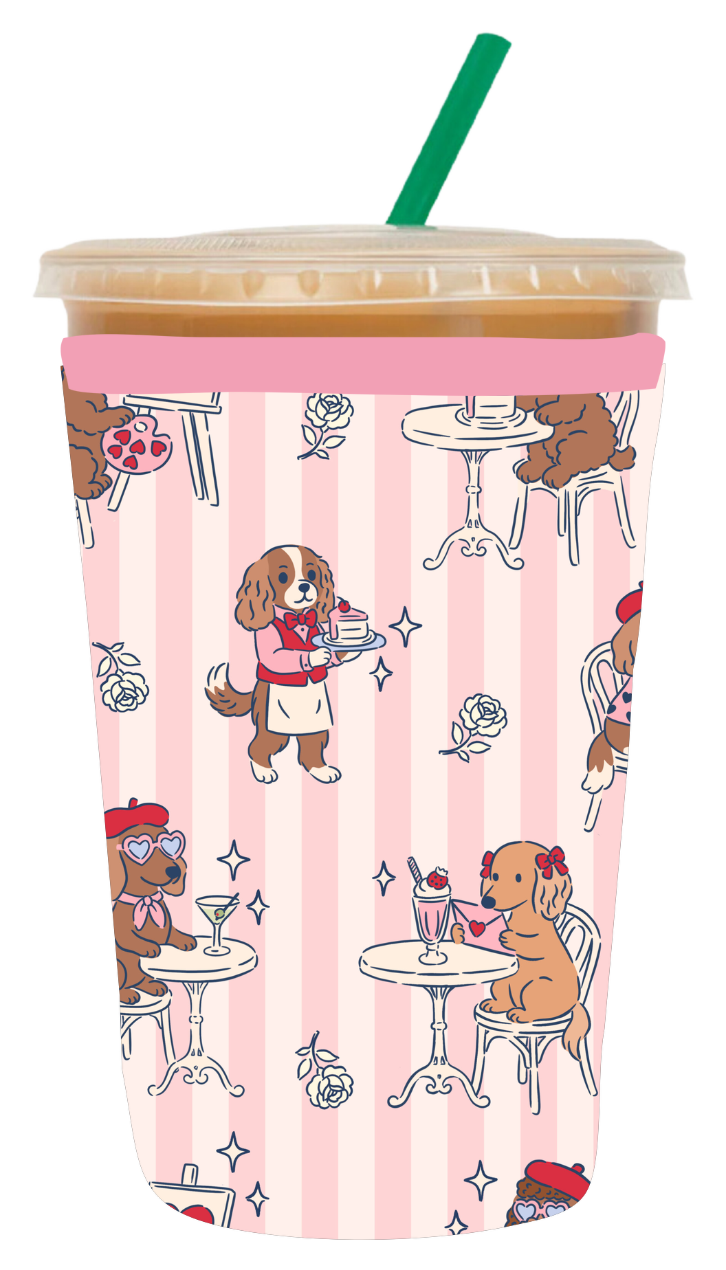 Puppy Tea Party Coozie, Medium (22-24oz) coozie, Medium Coozie